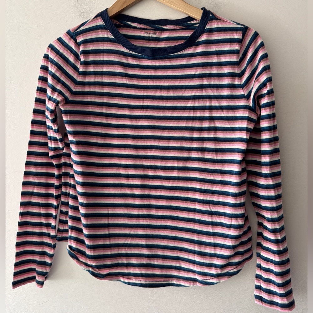 Madewell Whisper Cotton Rib-Crewneck Long-Sleeve Tee in Jessica‎ Stripe - Picture 2 of 8